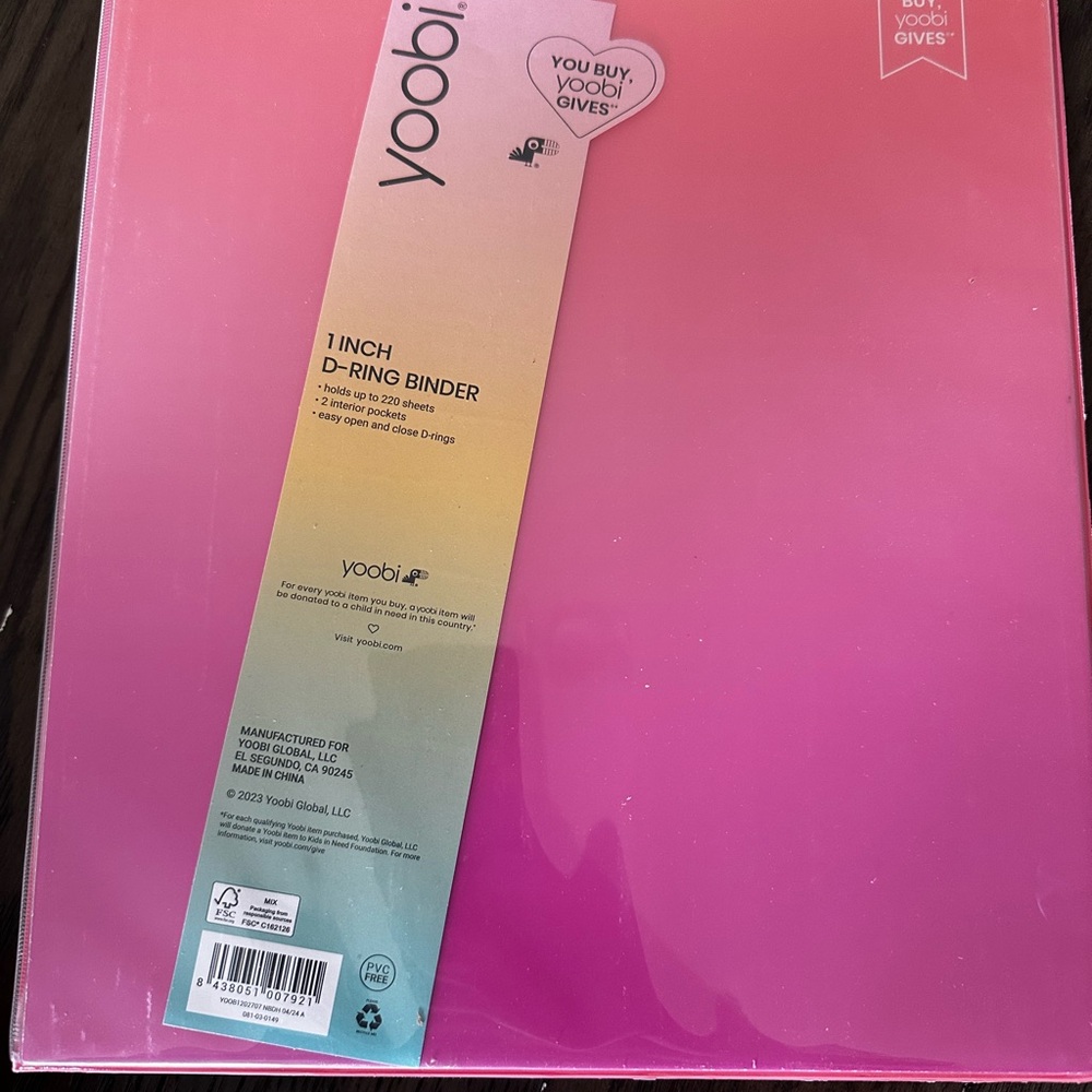 Yoobi Pink 1-Inch D-Ring Binder
